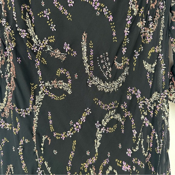 Eva Blue Dress Size 10 Petite Black Floral Y2K Whimsygoth Fairy Beaded - Picture 8 of 8